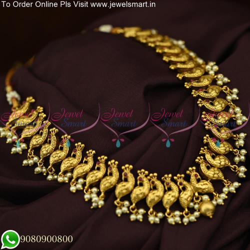 Stylish Antique Gold Peacock Necklace WIth Pearls NL25581