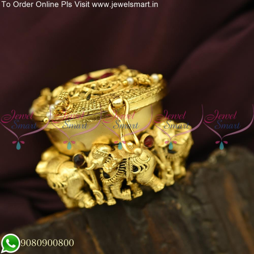 Antique Gold Plated Elephant Army Sindoor Box Auspicious Jewellery S25584