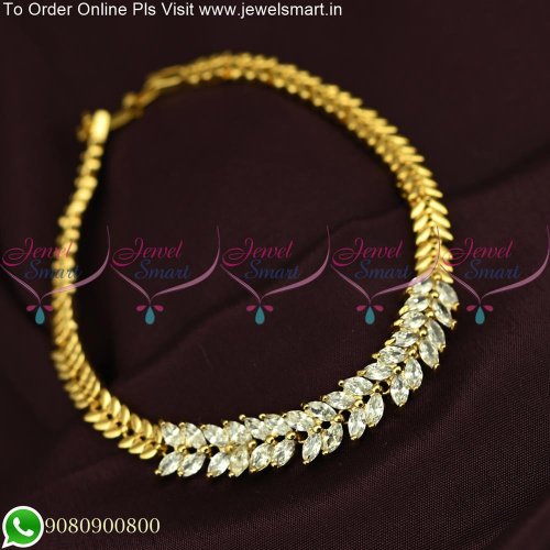 Simple Design White Marquise Stones Chain Bracelets Gold Plated B25590