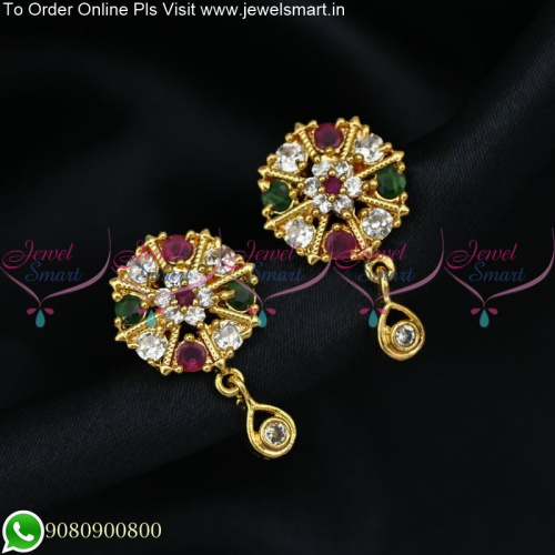 Fancy Gold Covering Stud Earrings For Women With Drops ER25186