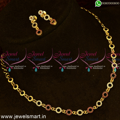 Simple Casting Gold Necklace Designs CZ Stones Long Lasting Colour Low Price NL24936