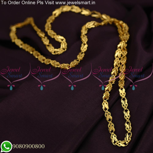 C19576 Gold Plated Fancy New Design Chain Copper Metal 24 Inches Daily Wear Imitation
