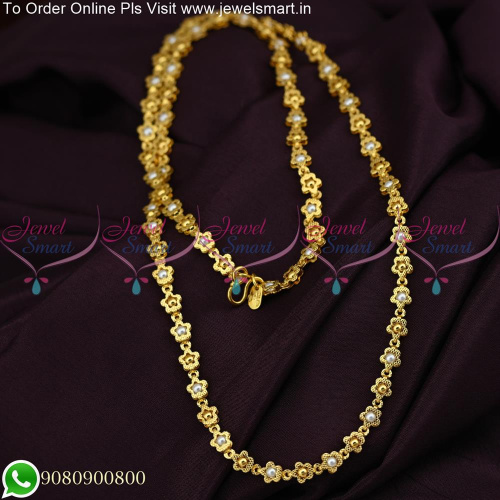 Light Weight Gold Chain Design For Women With Pearls Fancy Models Online