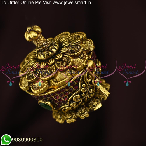 Antique Gold Plated Floral Sindoor Box Auspicious Jewellery S25600