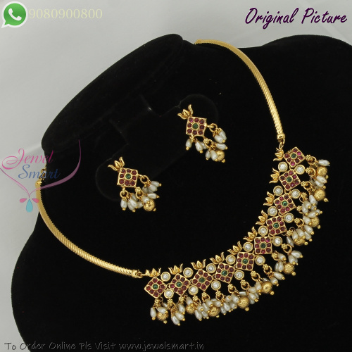Simple Pipe Necklace with Pearl Danglers | Trending Lightweight Jewellery Design NL29381