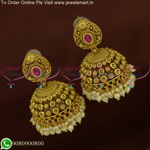 Floral Broad Jhumka Earrings South Indian Kudai Jimikki Premium Antique J25639