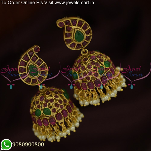 Kemp Stone Traditional Mango Jhumka Earrings South Indian Jewellery J25640