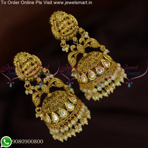 Elevate Your Style with Long Kundan Temple Jhumka Earrings Adorned with Pearls
