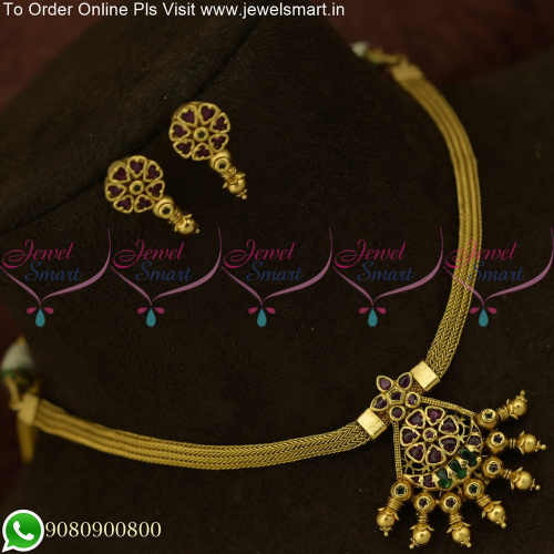Jadau Kundan Attigai Style Chain Necklace Sets and Jhumkas New NL25658