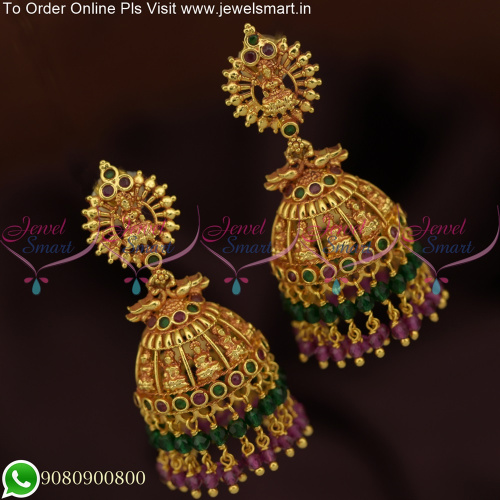 Layer Crystals Indian Temple jhumkas For Wedding Antique Jewellery J25674