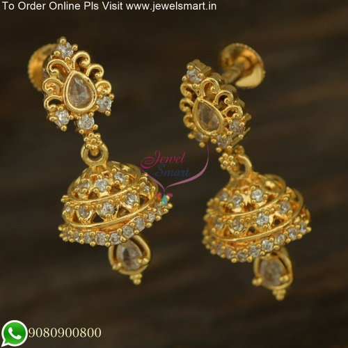 Screw Lock Mini Jhumka Earrings Gold Plated South Indian Jewelry J25685