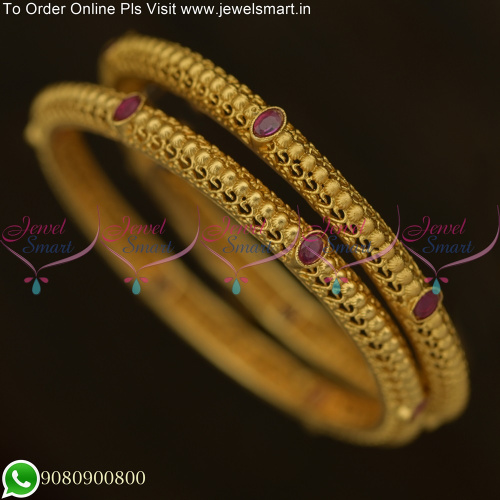 Radiate Elegance and Beauty with Our Fancy Antique Ruby Bangles in Antique Gold B25694