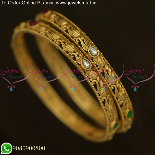 Bring a Touch of Nature to Your Style with Our Leaf Design Antique Gold Fancy Bangles B25695