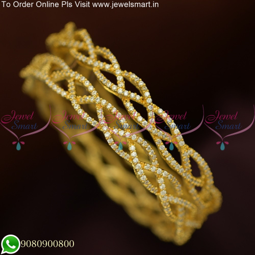Twisted Design Stylish Premium White CZ Stone Bangles Buy Online B6728N