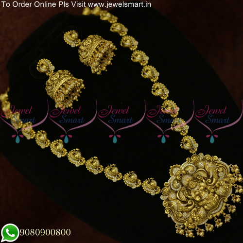 South Indian Trending White CZ Stones Temple Jewellery Set for Bride NL25704