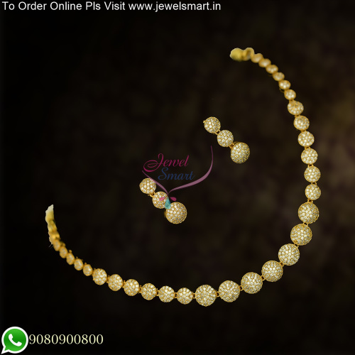 Simple Diamond Look CZ Stone Ball Necklace Set Trending Jewellery NL25739