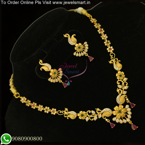 Simple Floral and Peacock Low Price Necklace Set Party Wear NL25569M