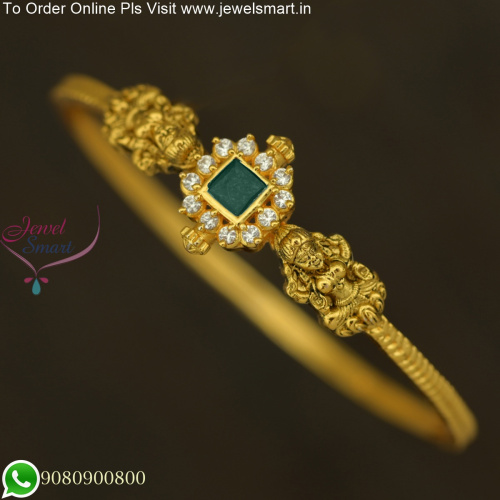 Antique Gold Temple Bangles Emerald Green Single Piece Bracelet Design B25756G
