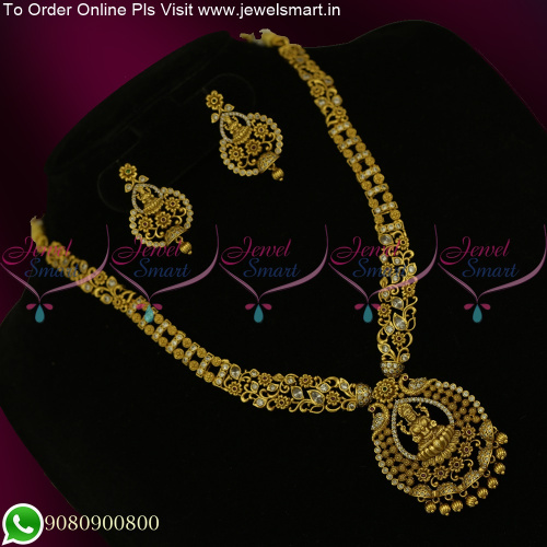 Simple Floral Chain With Temple Pendant and Earrings Antique Gold NL25766