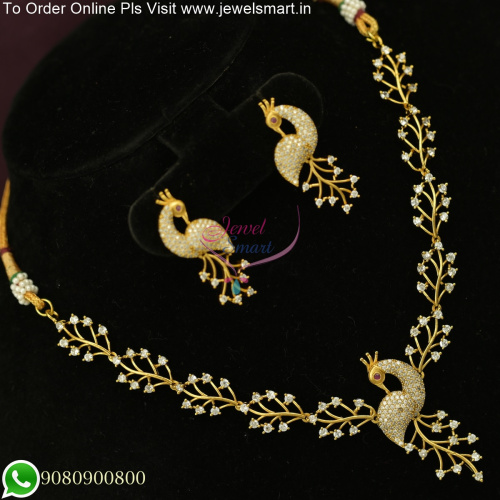Dazzling White CZ Antique Peacock Necklace Set - Get a Diamond-Like Look with Exclusively Crafted Jewelry NL25769
