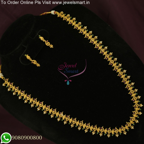 Affordable and Stylish Light Weight Peacock Long Necklace Set in Antique Gold Finish NL25771