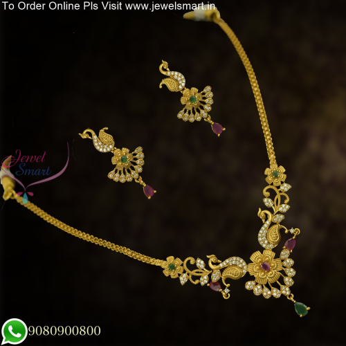 Simple Floral and Peacock Low Price Necklace Set Party Wear NL25781