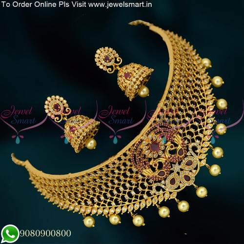 CZ Stones Choker Necklace Stylish Peacock Jewellery Gold Plated Collections NL22539
