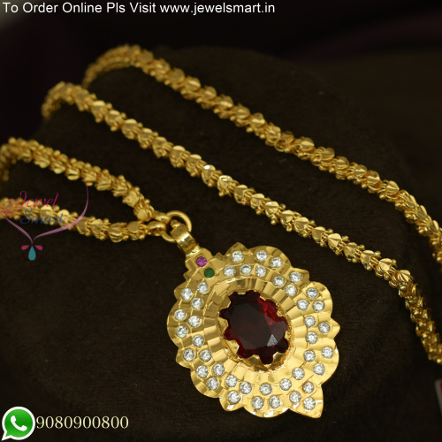 Exquisite South Indian Gold Covering Impon Locket with Chain - A Captivating Piece for Women PS25792