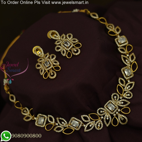 Captivating Trends: Light Weight Antique Gold Necklace Sets adorned with CZ Stones NL25794