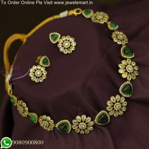 Enchanting Victorian Floral Necklace Set: Exquisite Monalisa Stones & Oxidised Gold Beauty