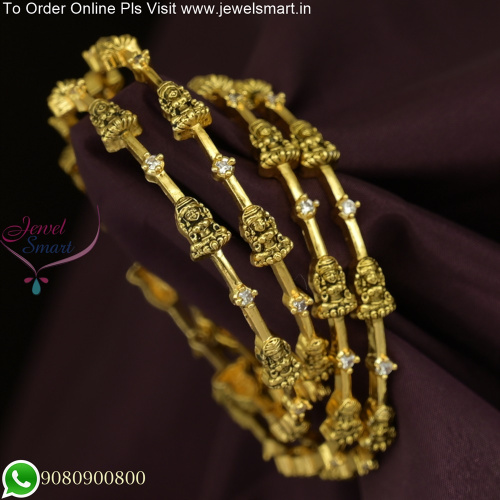 Stunning 4-Piece Set Antique Gold Temple Bangles - Traditional Elegance for Your Wrist B25801