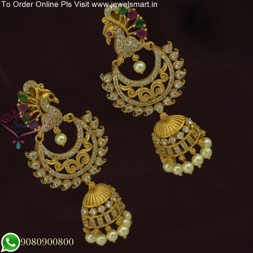 Mesmerizing Chandbali Style Peacock Long Size Earrings: Regal Beauty for the Modern Woman J25806