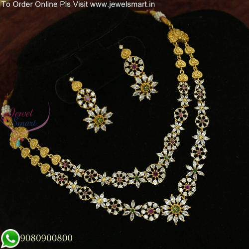 Dazzling CZ Layer Necklace Set Floral Design Antique Gold Collections NL25809