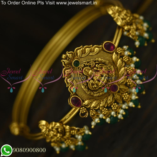 Pearls and Green Beads Antique Bajuband Designs Gold Inspired Bridal Jewellery V25415