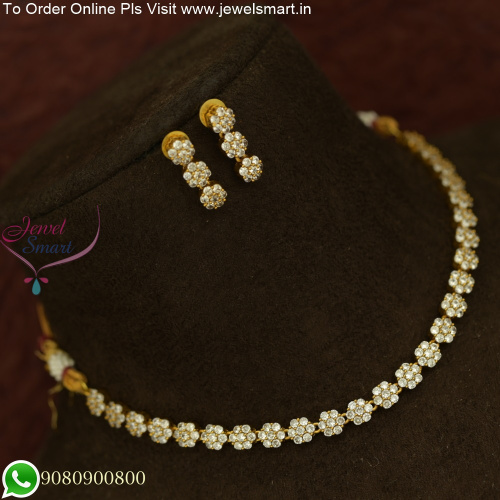 Popular 7 Stone Diamond Look Necklace In Antique Gold Jewellery NL25830