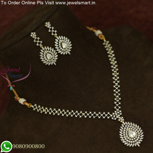 Affordable CZ White Stone Necklace With Monalisa Colour Stones In Pendant and Earrings NL25826