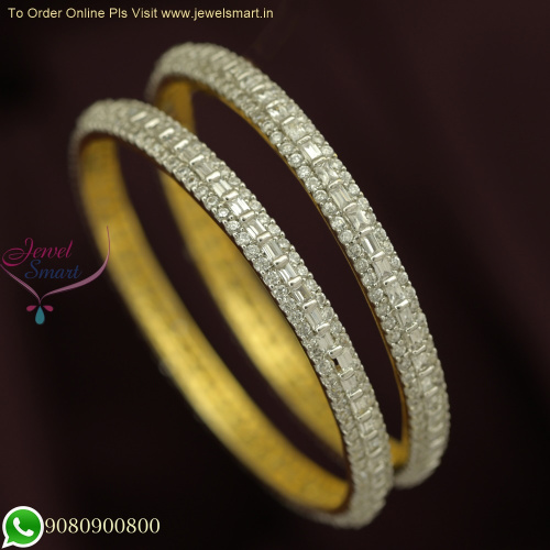 3 Line Sparkling Whie Stone CZ Bangles with Gold and Silver Tone B25849