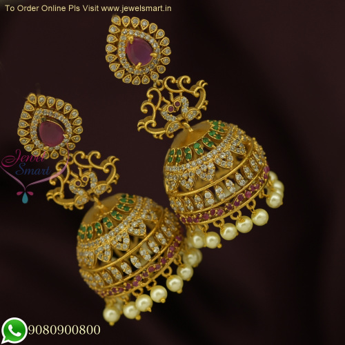 Sparkling Elegance: Exquisite Broad Long Size Jhumka Earrings with CZ Stones for a Timeless Look J25857