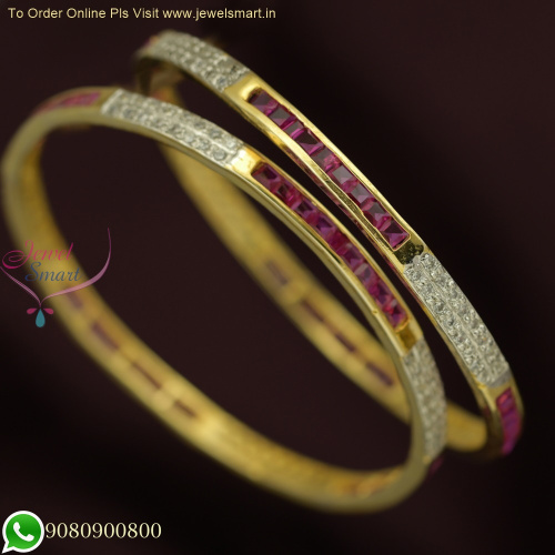 Gold and Silver Two-Tone Ruby White CZ Bangles: Diamond Look | Shop Now B25858