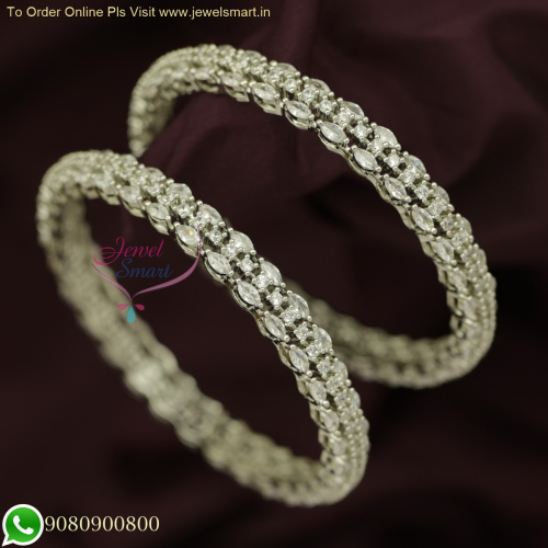 Elegant Marquise White CZ Bangles | Rhodium-Plated Jewellery B25866