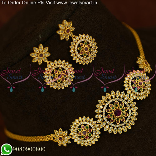Simple Sunflower Choker Necklace Antique Gold Jewellery Set NL25468