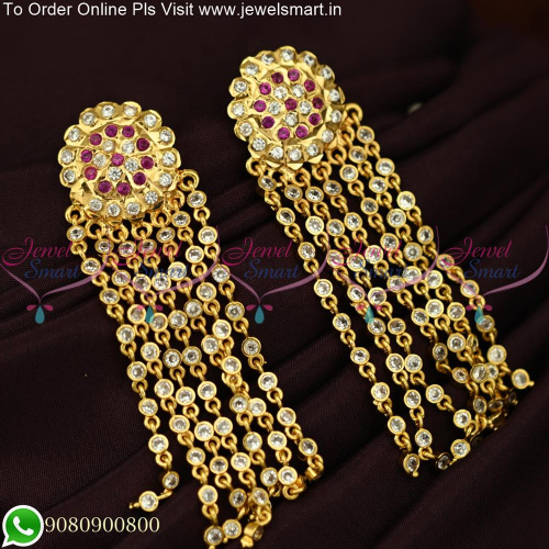 Stone Chain Grand Earrings Handcrafted Jewellery Screwlock South Indian Manufacture