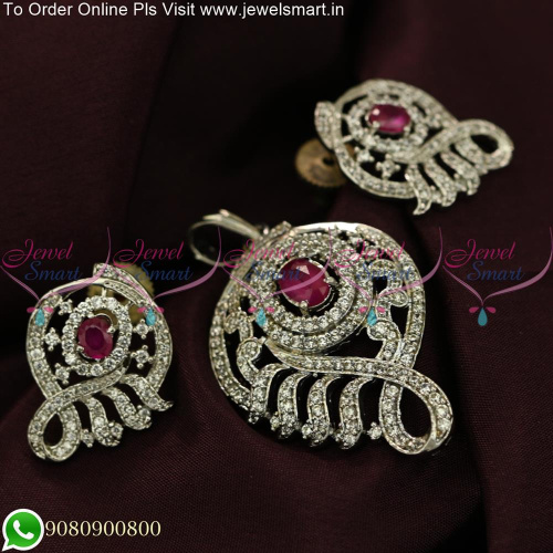 Rhodium Plated Diamond Look Pendant Earrings Set At Lowest Prices PS3272N