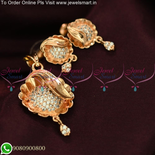Double Layer Rose Gold Finish Pendant Earrings Set With CZ Stones PS25518