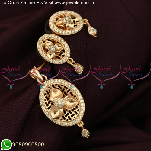 Floral Design Small Rose Gold Finish Pendant Earrings Set With CZ Stones PS25519