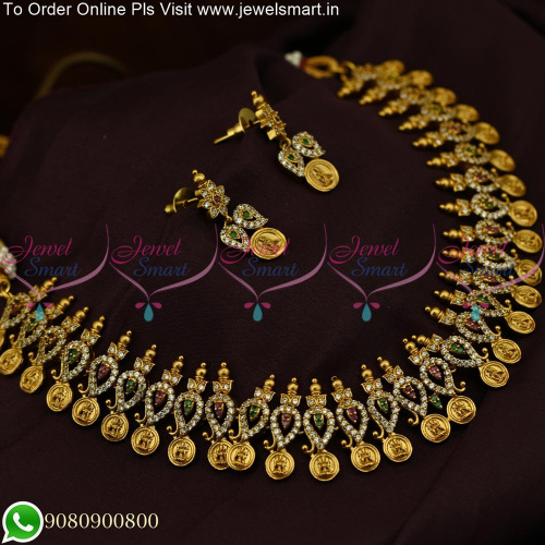 Divine Laxmi Coin Gold Necklace Designs With Mangoes Broad NL25566