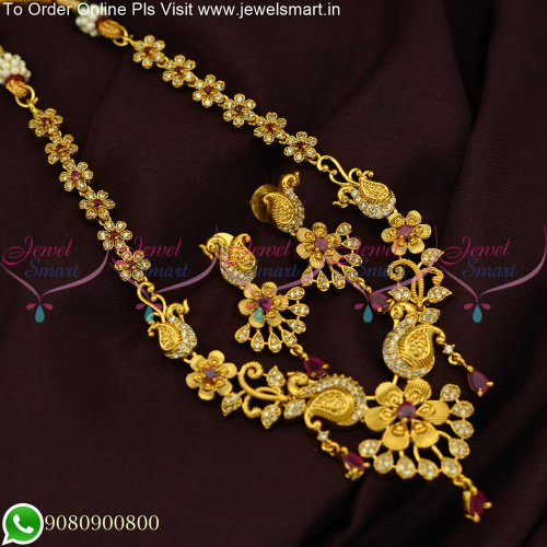 Simple Floral and Peacock Necklace Set Party Wear Delicate Jewellery NL25569