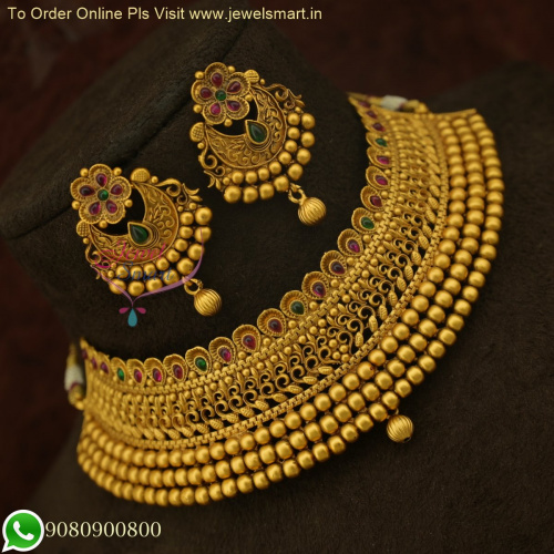 Captivating Kemp Stones Matte Reddish Emboss Ball Choker Necklace Set – Exclusive Special Offer Price NL26239