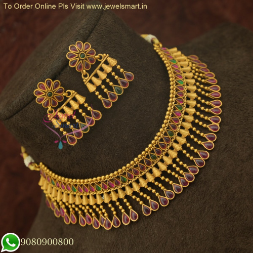 Exquisite Kemp Stones Matte Reddish Choker Necklace Sets – Limited-Time Special Offer Price NL26234