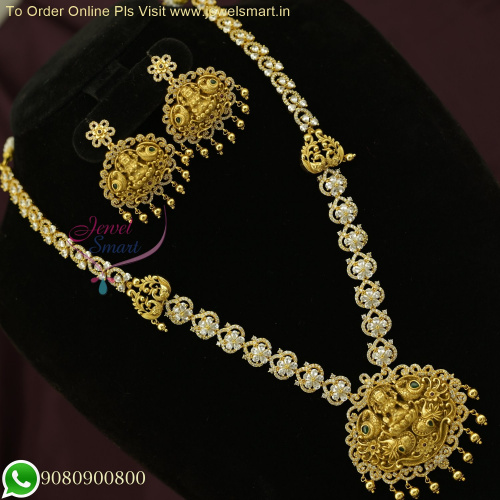 Exquisite Diamond Temple Jewelry Inspired CZ Long Necklace Set: Timeless South Indian Elegance NL26403